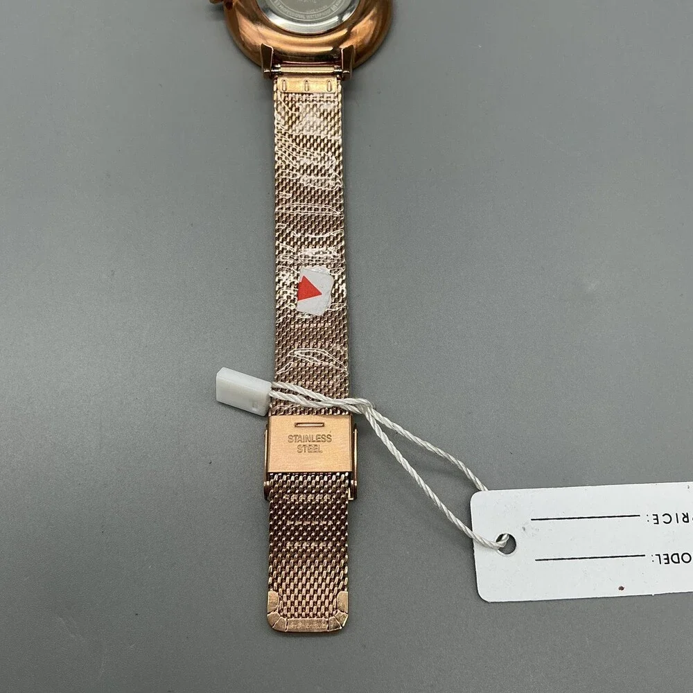 Naviforce Womens Watch 36mm Red Dial Gold Tone Date Mesh NF5011L New Battery